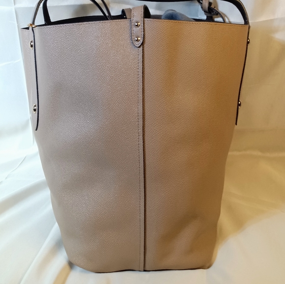 Coach Dark Brown & Cream Reversible Leather Suede Large Market Tote Bag Purse - Picture 7 of 14